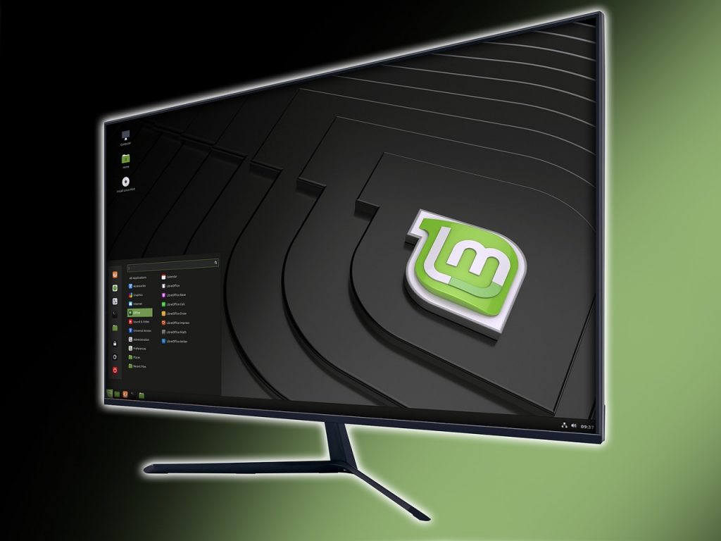 Ein Monitor mit Linux Mint-Logo.